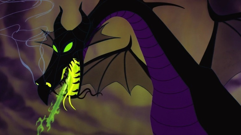 Sleeping Beauty's The Black Dragon spews green fire