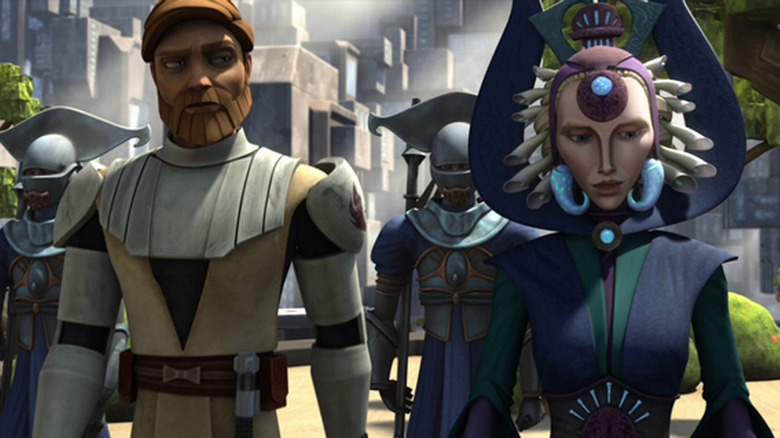 Kenobi and Satine Kryze in the Clone Wars episode The Mandalore Plot