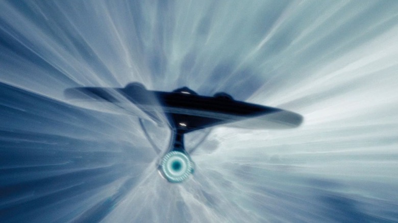 The Enterprise flying at warp speed