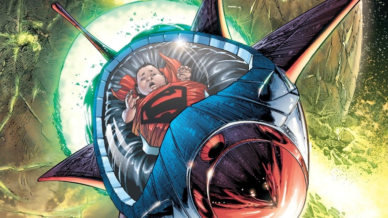 Young Kal-El escaping Krypton in a space pod in DC Comics