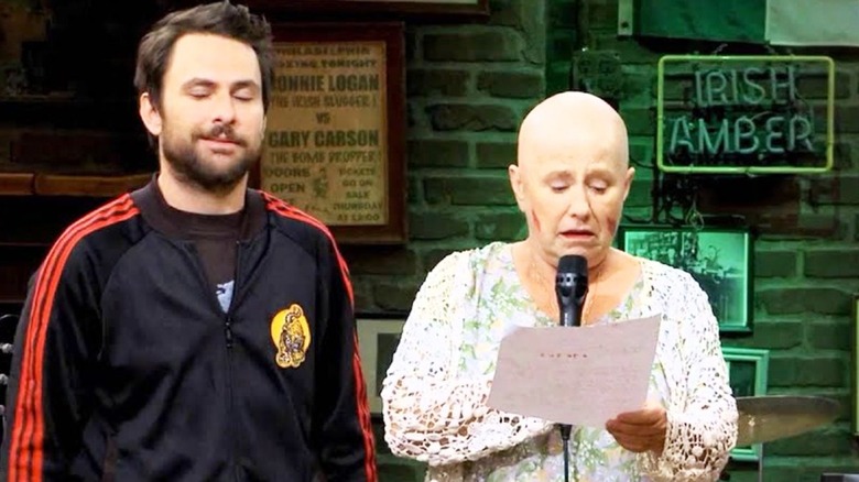 Charlie Kelly and Charlie's Mom, who is bald from cancer